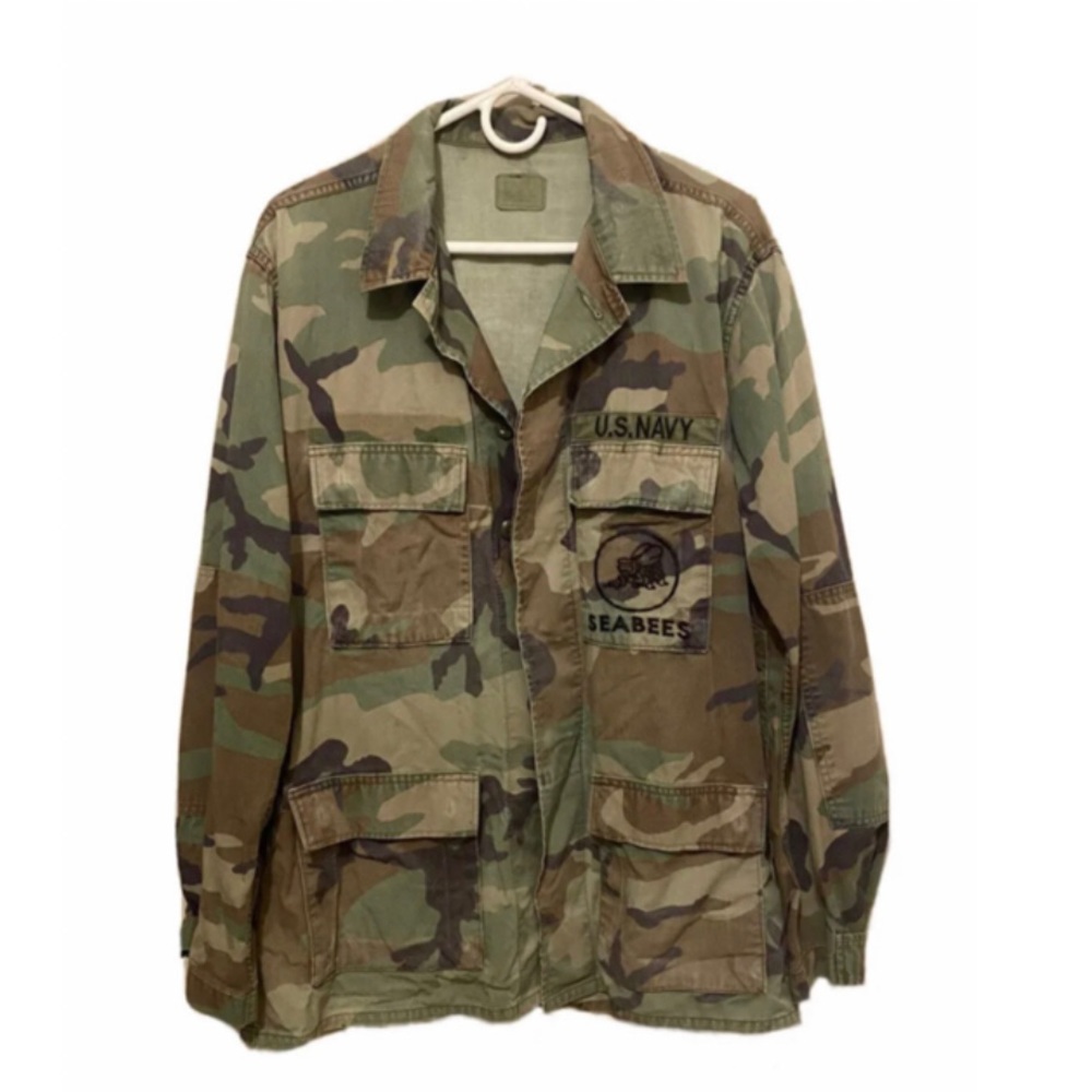 Vintage US Navy Seabees Field Coat Jacket Camo - Medium Long